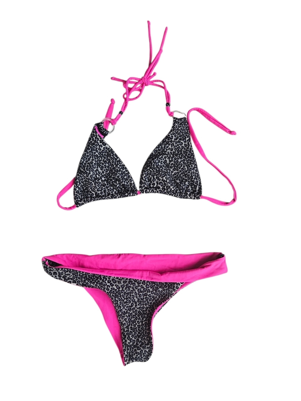 Phax Pink Reversible Leopard Print Triangle Bikini Set Size M